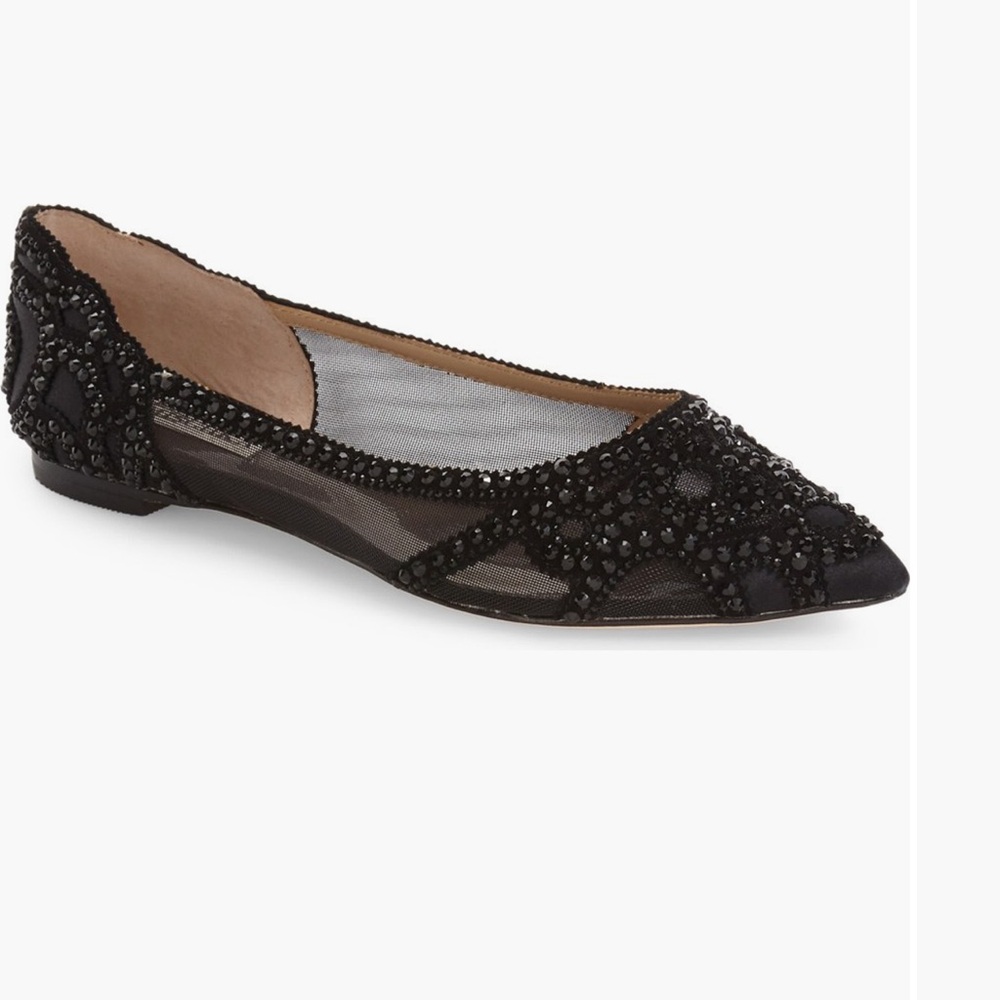 Badgley Mischka Collection Black Gigi Crystal Pointed Toe Flat (Women’s)